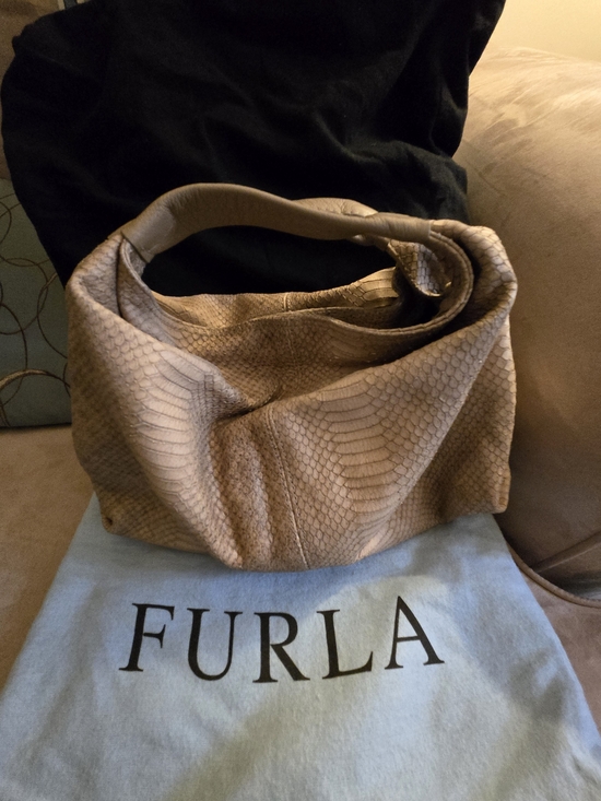 Furla Handbags - Furla Beige Taupe Snake-Embossed Hobo Bag